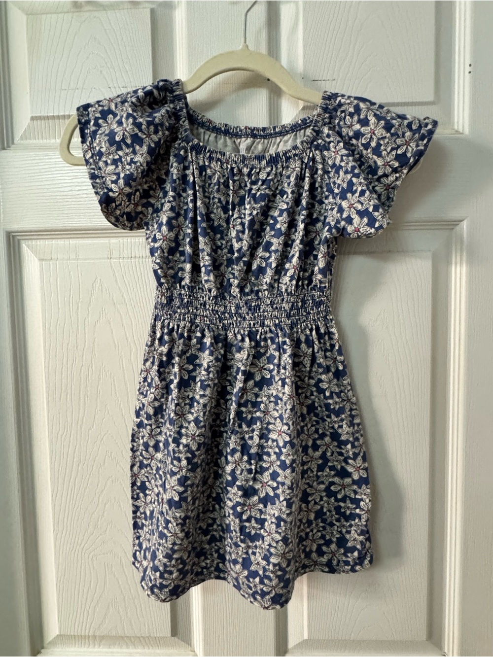 GAP Navy Floral Off-Shoulder Smocked Waist Dress